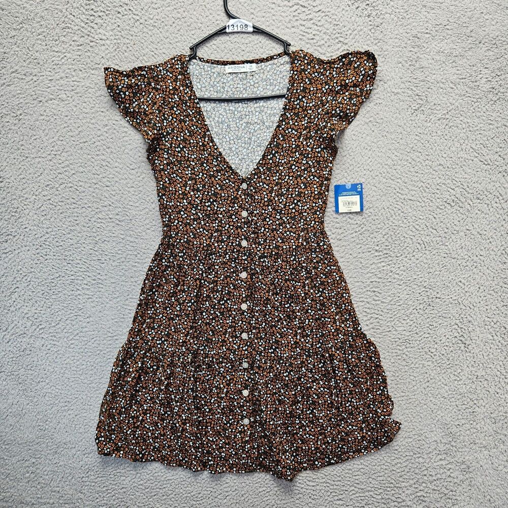Arizona Jean Co Dress Womens XS Brown V-Neck Button Down Tiered Mini Dress‎